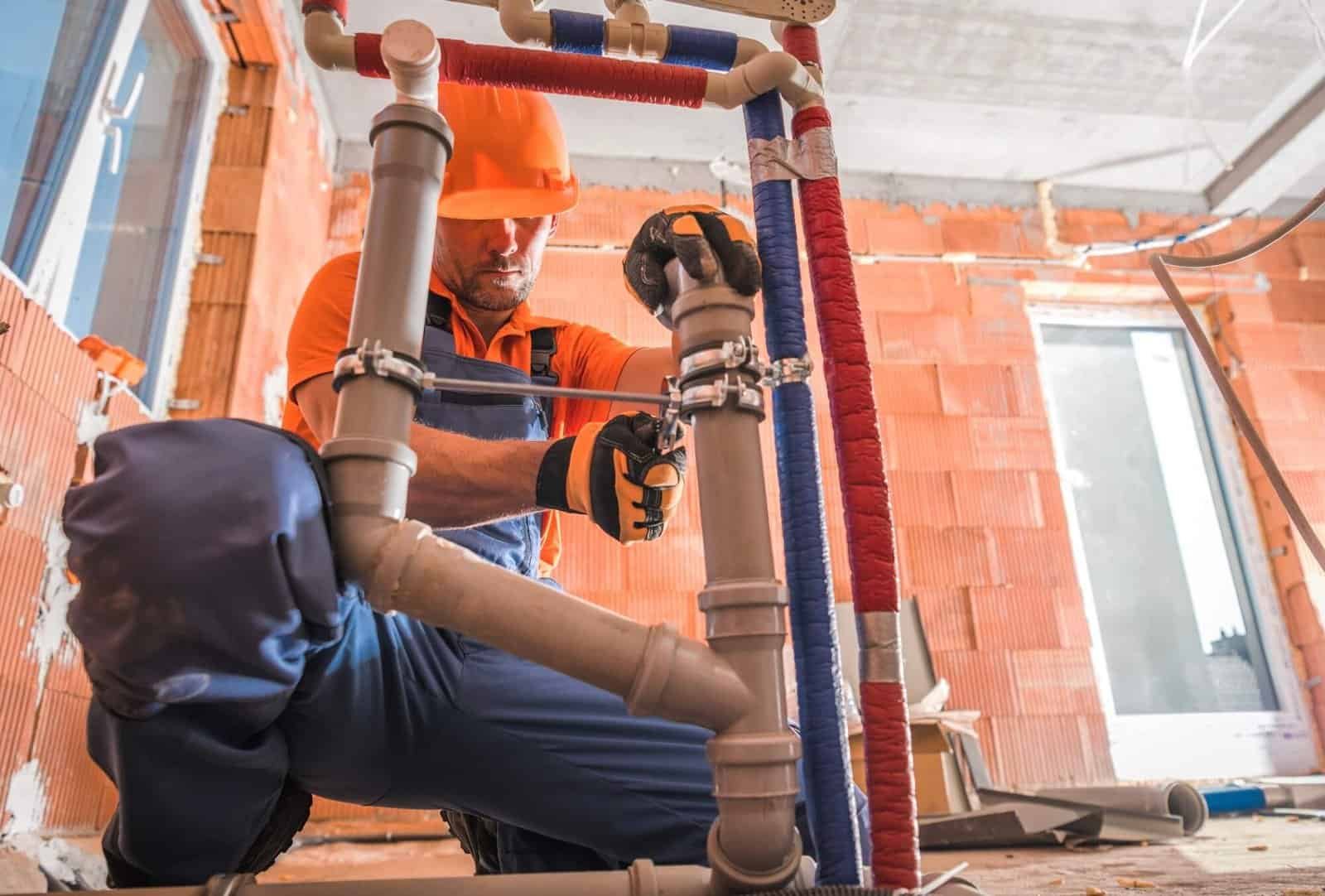 Professional plumber installing a water and wastewater pipeline for a residential drainage system in Dallas, TX.